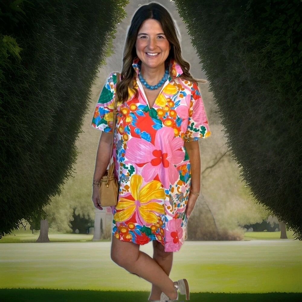 Olivia Dress by Adrienne Large vibrant multi-color Gardenscape floral print L